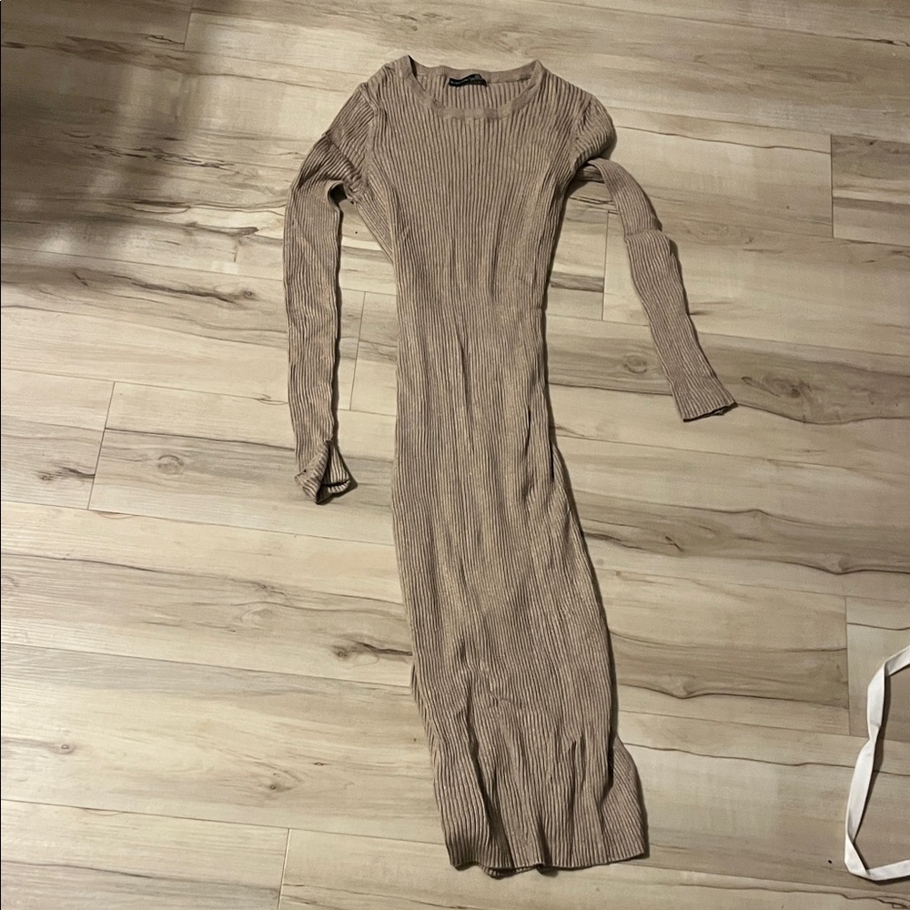 Black Tape Tan Long Sleeve Ribbed Dress